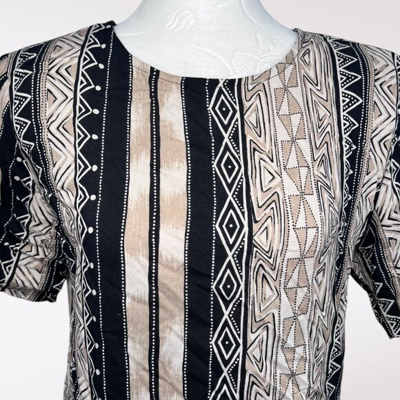 Vintage Solitaire Tribal Stripe Blouse Short Sleeve Rayon Small - Picture 2 of 10